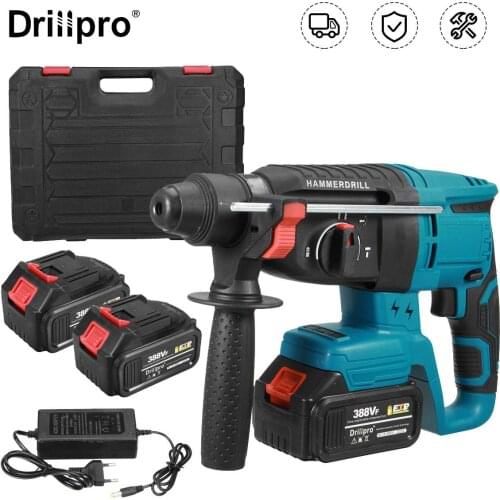 Drillpro Brushless Electric Drill Rechargeable 4 Functions Rotary Hammer Impact Drill Power Tool For Makita Battery+ Tool Box