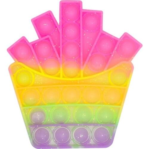 French Fries Shape Bubble Fidget Sensory Toys Push Fidget Toy for Kids Adult Silicone Stress Relief Toys Squeeze Fingertip Toys