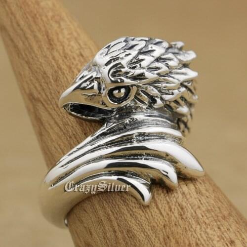 Huge Eagle Mens 925 Sterling Silver Biker Rocker Punk Ring 9W007 US Size 8 to 14