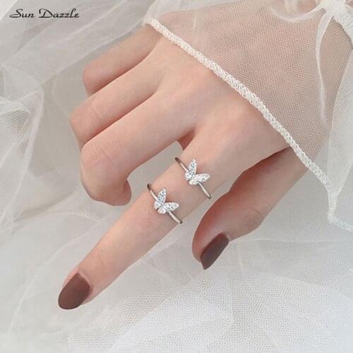 Copper 60% Silver Rings for Women Cubic Zircon Butterly Simple Elegant Fashion Female Finger Ring
