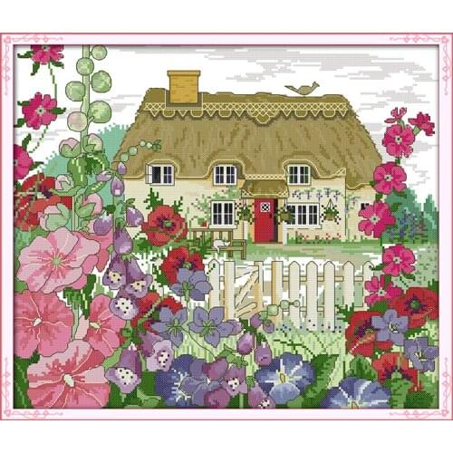 Morning Glory Hut Scenery Cross-Stitching 11CT Printed 14CT Handmade Cross Stitch Set Cross-stitch Kit Embroidery Needlework