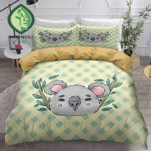 HELENGILI 3D Bedding Set Koala Print Duvet Cover Set Bedclothes with Pillowcase Bed Set Home Textiles #KLA10