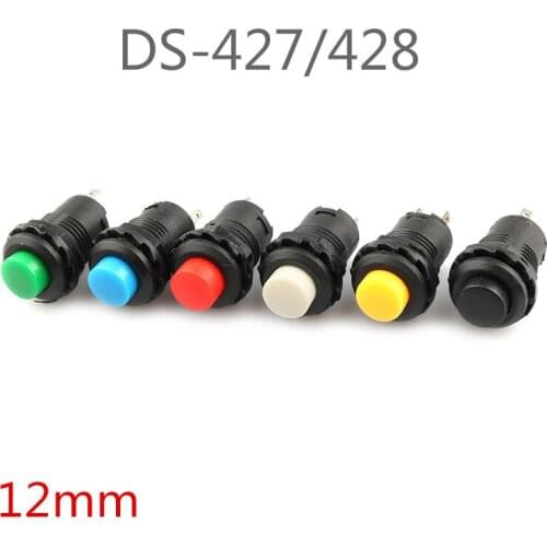 6PCS 12MM DS-428/427Round Button Switch with Lock Self-locking No Lock Self Reset Button Red Green White Yellow