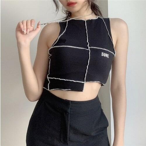 2021 Fashion Patchwork Punk Tank Tops Women Summer Sleeveless Slim Fit Crop Tops Casual Sexy Vest Shirts Streetwear
