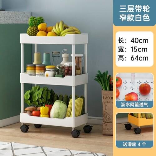 Kitchen Bathroom Mobile Rack Beauty Salon Shelf Multi Layer Movable Trolley Simple Living Room Vegetables Fruits Storage Cart