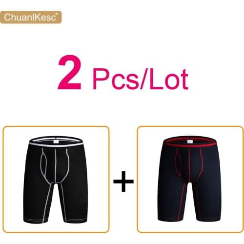 2Pcs/lot Mens Fat Boxer Pants Large Size Long Wear Resistant Running Underwear Cotton Dry And Comfortable Sports Shorts