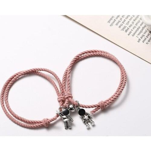 2Pcs astronaut Lovers Matching Friendship Bracelet Rope Braided Couple Magnetic Distance Bracelet Kit Lover Jewelry