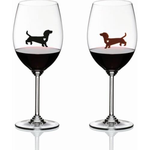 Set of 24pcs Reusable dachshund dog(12pcs) and Kitty cat(12pcs) Silicone Sticky Wine Glass Charm Markers