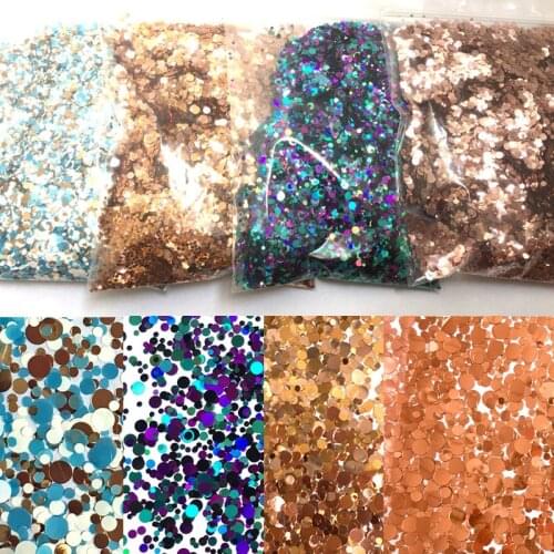 4 Se Mixed-round Mirror Glitter Flake Nail Sparky Paillette 3D Acylic Nail Stickers Loose Circle Round Sequins Glliter 50g/bag