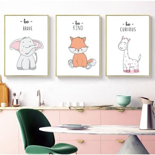 Nordic Poster Printing Baby Nursery Wall Art Canvas Painting Animal Fox Elephant Zebra Children Bedroom Decoration Pictures