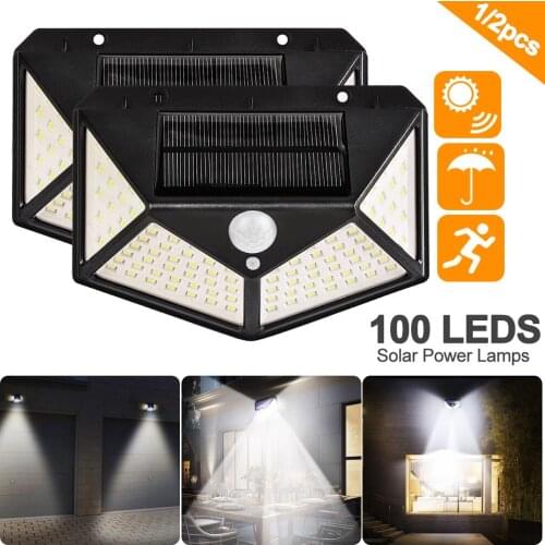 100 LED Four-Sided Solar Power Light 3 Modes 120 Degree Angle Motion Sensor Wall Lamp Outdoor Waterproof Yard Garden Lamps