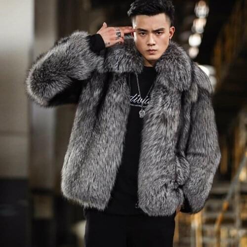 New fox hair imitation fur grass mens coat short style autumn and winter warmth silver fox coat mens leather jacket