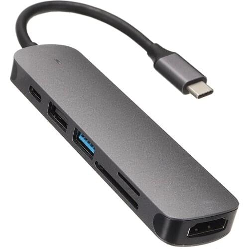 New Arrival 6-in-1 Type-C Hub Adapter Durable 4K HDMI-compatible+USB3.0+USB2.0+TF+SD+PD Adapter Splitter For PC Laptop
