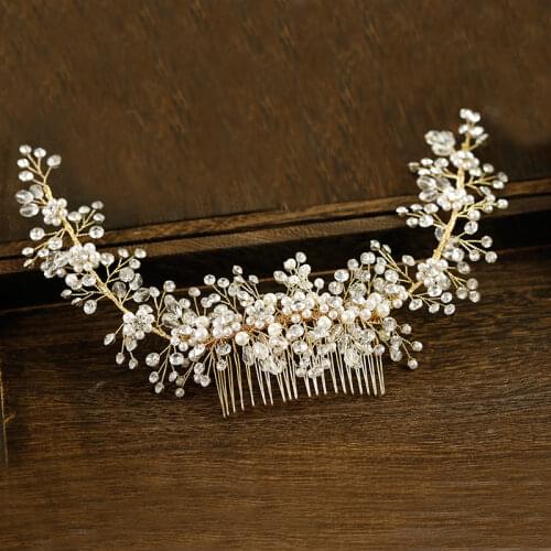 Luxury Retro Bridal Headdress Pearl Rhinestone Hair Comb for Wedding Perform Studio Travel Photo O874