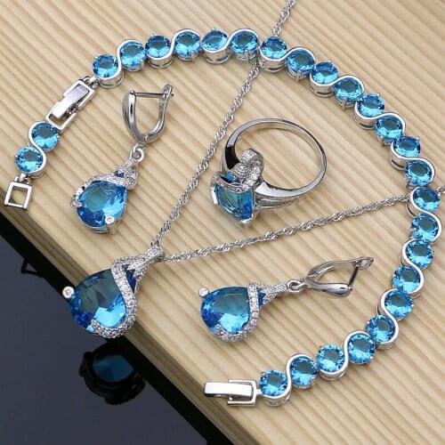 Ocean Cubic Zirconia Bridal Jewelry Sets 925 Sterling Silver Decorations Women Earrings Fashion Dubai Jewelry Kits