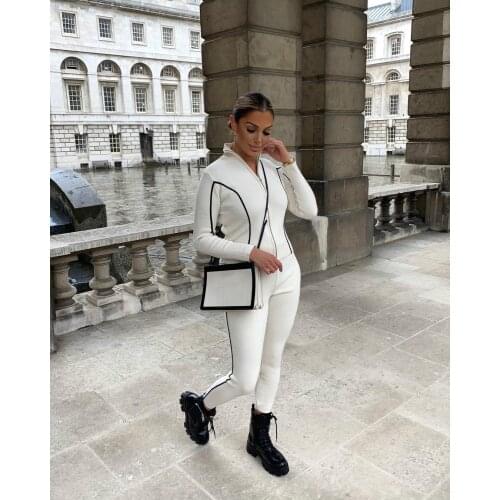 Fall Clothes Two Piece Set Women Outfits Long Sleeve Splicing Zipper Up Black Side Tracksuits Casual Sporty Jogging Suits Women