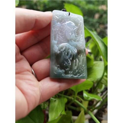Natural Jade Zhong Kui Jadeite Emerald Necklace Carved Charm Jewellery Fashion Amulet for Men Women Lucky Gifts