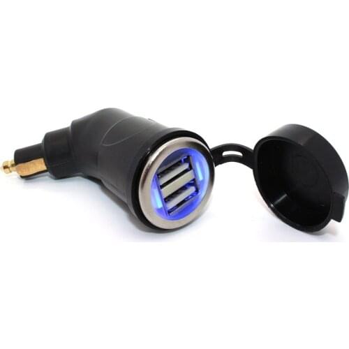 3.3A DIN Hella Powerlet Plug to Dual USB Charger Adapter for BMW Ducati Triumph Motorcycle iPhone, and GPS SatNav (Angled)