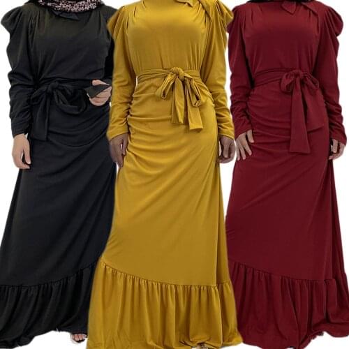 Dubai Middle East Casual Long Dress Muslim Islamic Arab Jilbab Kaftan For Women Abaya Draped Design Middle East Belt Fashion New