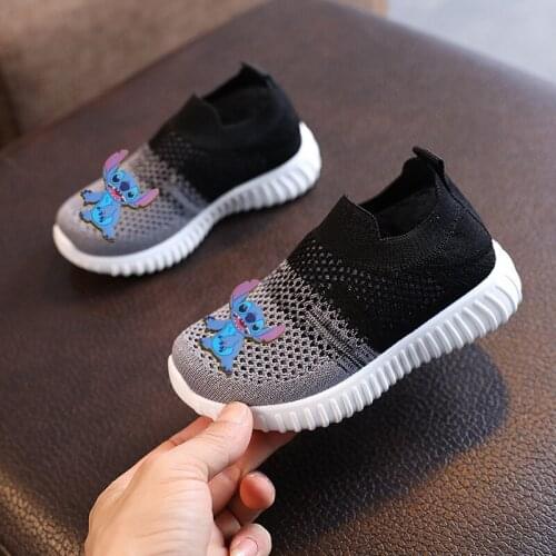 Disney Mickey Spring and Autumn Casual Shoes Stitch Student Sports Shoes Boys and Girls Flying Knitting Shoes