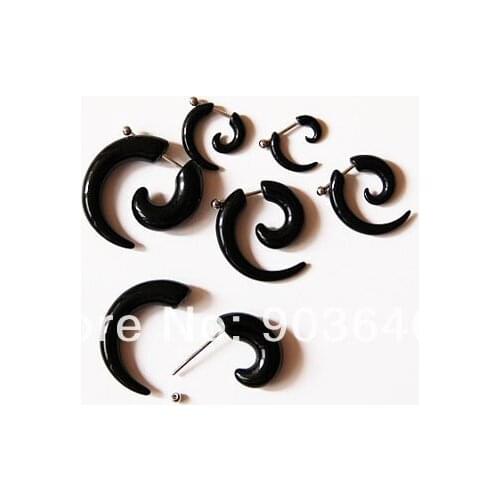 50pcs Free Shippment Black Acrylic sprial fake gauges fake Cheater plugs 2mm 3mm 4mm 5mm 6mm 8mm mix