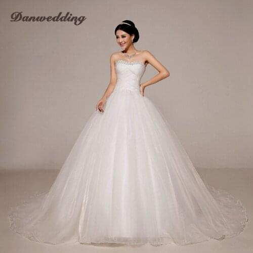 Simple Ball Gown Wedding Dress Organza Pleats Sweetheart-Neck Bridal Dress Chapel Train Sleeveless Real Photo Weddiing Gowns