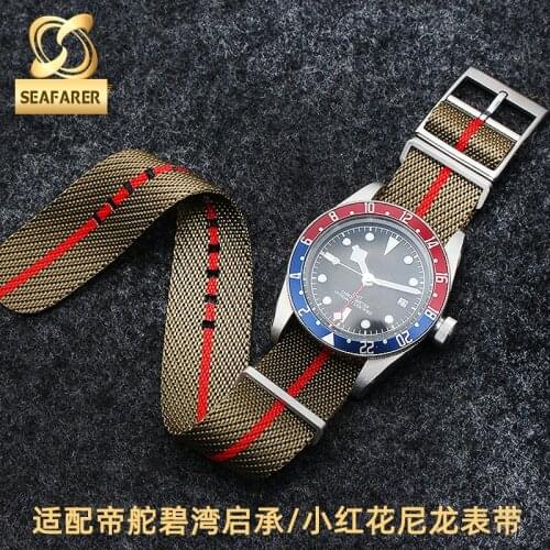 Nylon Watch Strap for Tudor Black Bay Heritage Chrono Rolex Little Red Flower Woven Nylon Watchband 20 22mm