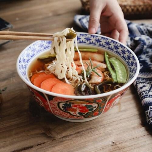 Retro Japanese handpaint ceramic tableware ramen soup beef marinated meat rice bowl Korean tableware set