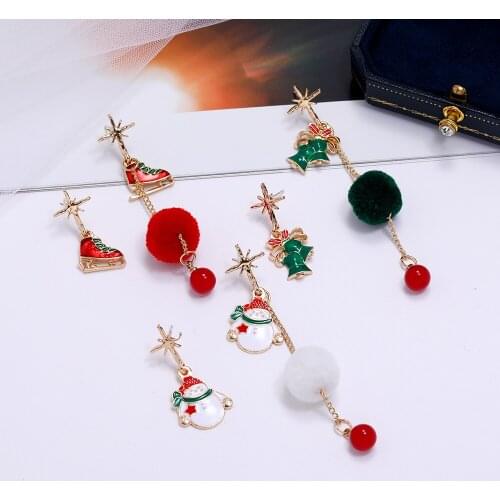 Christmas pearl linear earrings ornaments plush ball snowman/candy/skates/bell/Christmas tree/gloves earrings holiday gifts