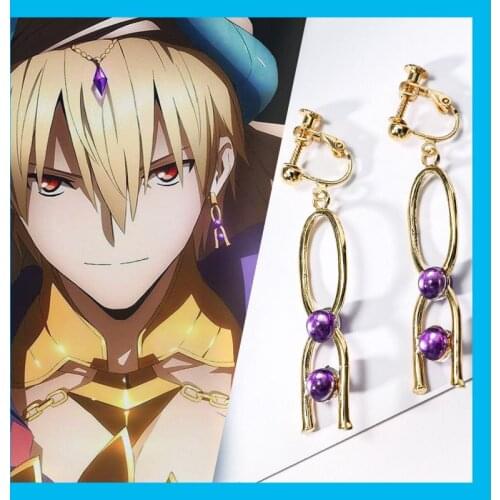 Fate Grand Order Cosplay Gilgamesh Earrings Hanging Drop Earring Jewelry Ear Clip Halloween Cosplay Costume Accessory