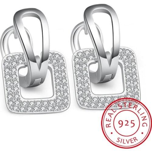 LEKANI Upscale 925 Sterling Silver Earrings Mosaic CZ Zirconia Square Stud Earrings For Women oorbellen pendientes S-E367