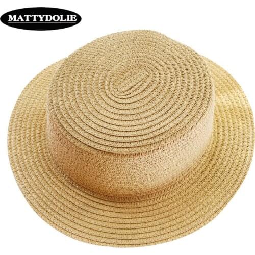 MATTYDOLIE Wholesale straw hat light version monochrome summer foldable sunshade wide side flat top beach hat women men sun hat