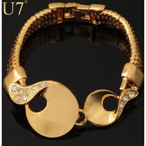 U7 Fashion Jewelry Wholesale Trendy Gold Color Rhinestone Link Chain Bracelets Bangles Women Men Jewelry H448