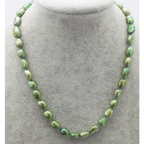 Wow! freshwater pearl green baroque 7-9mm necklace 16" nature