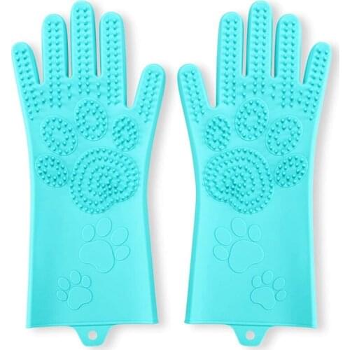 Pet Grooming Magic Gloves, Dog Cat Bathing Shampoo Brush, Silicone Hair Removal Gloves with Thick High Density Teeth