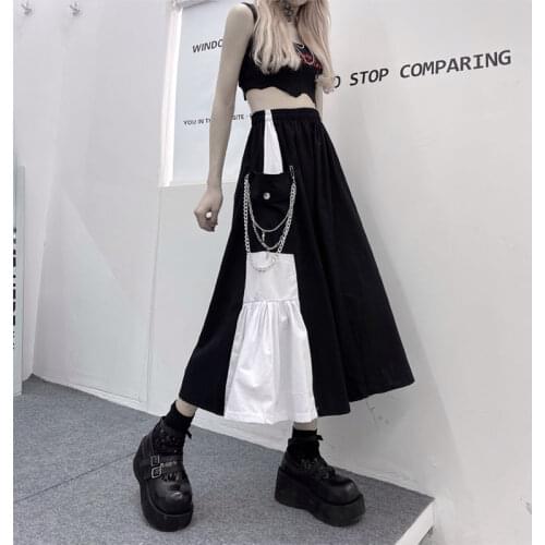 ZCSMLL half-length skirt female summer Korean irregular color contrast stitching high waist mid-length a-line skirt trend