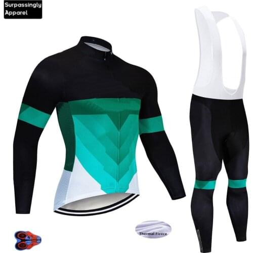 Green Team Custom Cycling Jersey Long Set Mens 2019 New Winter Bicycle Sportswear Bike Clothing Maillot Ropa Ciclismo