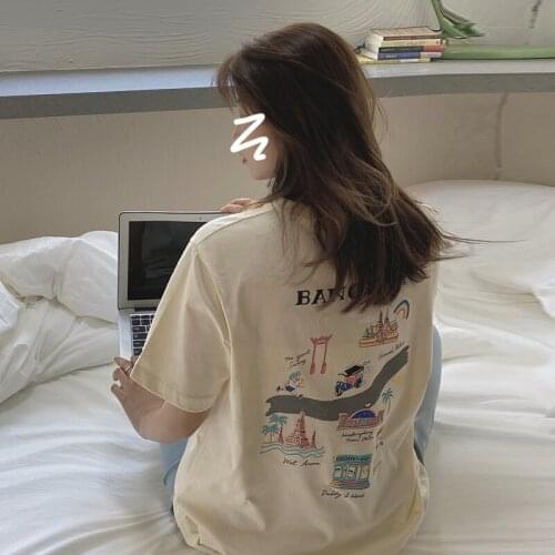 T Shirt for Women Design Niche Front and Back Print Short-sleeved T-shirt Women Summer New Korean Round Neck Top