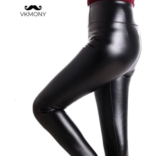 Women leggings PU leather woman warm leggings winter women slim liggings VKMONY