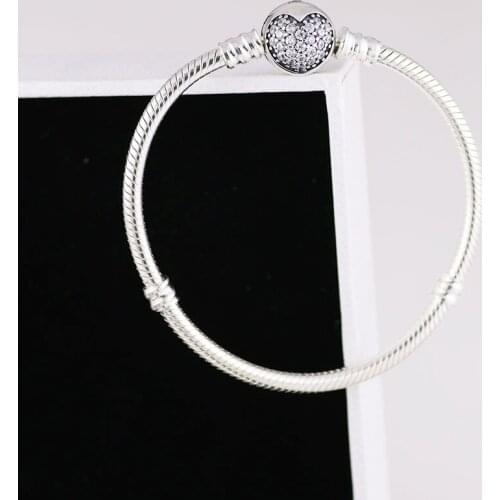 DoDoFly Real 925 Sterling Silver Glittering Heart-shaped Close Fitting Bracelet Fit European Charm Bracelets Women Jewelry