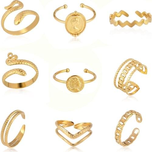 Punk Snake Ring Stainless Steel Rings Women Chain Ring Open Rings For Women Geometric Ring Rings Steel Ring Jewelry Gifts