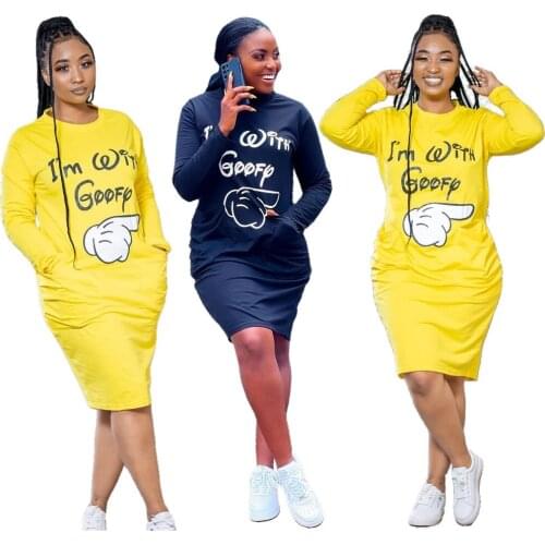 Loungewear Women Long Sleeve Hooded Dress Letter Printed Pockets Skinny Long Sweatshirts Winter Autumn Thermal Casual Hoodies