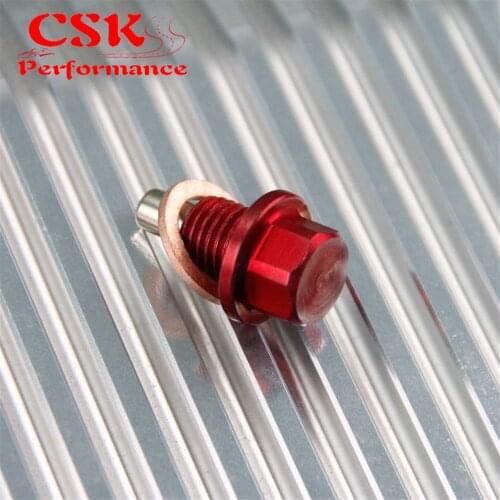 1pcs M12x1.5 Magnetic Engine Oil Pan Drain Filter Adsorb Plug Bolt + Washer Red