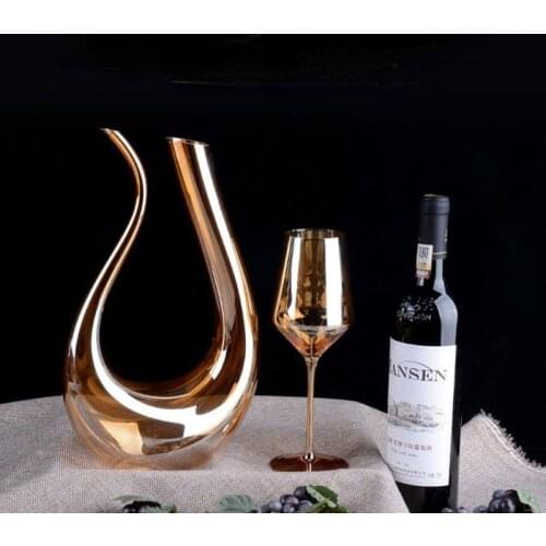 1200/1500ml Lead Free Crystal Wine Decanter Household Local Tyrant Gold U-shaped Wine Dispenser European Glass Wine Pouring Pot
