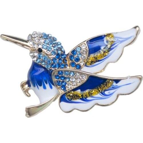 20pcs/lot Blue Enamel Animal Hummingbird Rhinestone Brooch Pin Jewelry Accessories