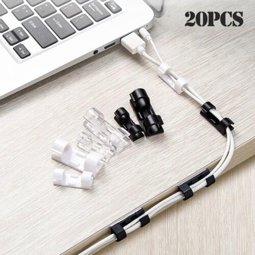 20pcs Wire Cable Management Organizer Desktop Cord Clips Desk Organizer Holder Data Telephone Line Cable Winder Cable Clips