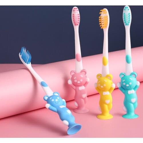 4 Pack Of Bear And Rabbit Cartoon Childrens Toothbrush With Bamboo Charcoal Soft Hair Kids Toothbrush