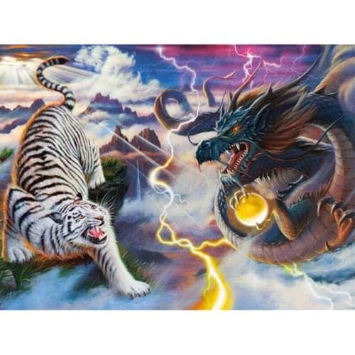 5D diy diamond painting Dragon and tiger fighting full square diamond embroidery full mosaic cross stitch needleworks H740