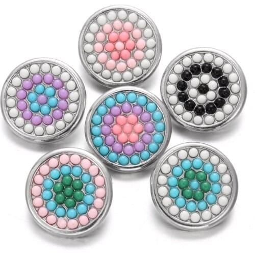 6pcs/lot New Snap Button Jewelry 18mm Snaps Round Metal Mini Beads Snap Buttons DIY Charms Fit Leather 18mm Snap Bracelet