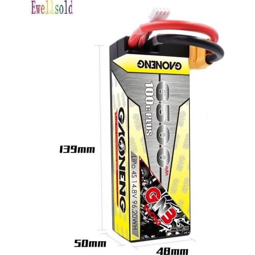 Ewellsold Hardcase LiPo Battery 14.8V 6500mAh 4S 100C/200C XT90/XT60/T Plug for 1:8 1/8 RC Car four drive off-road RC Car